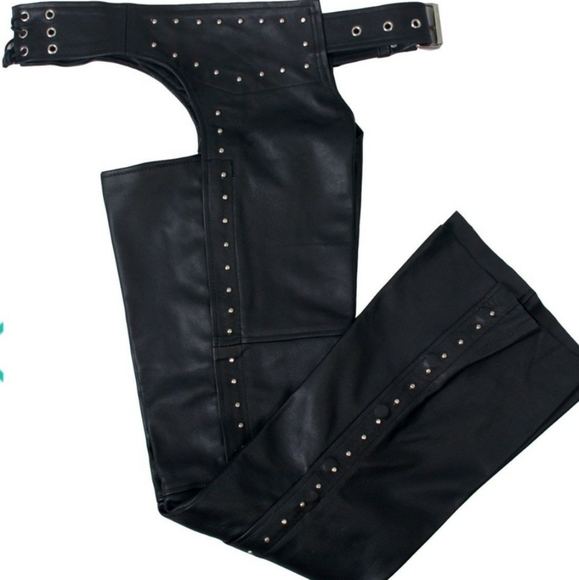 Hot Leathers Ladies Studded Black Leather Chaps - Picture 4 of 6